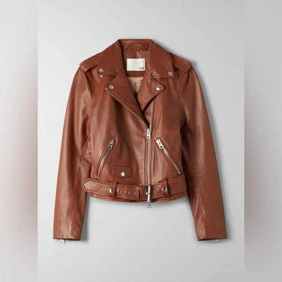 Aritzia Wilfred Free The iconic Lennon Brown new Moto Biker Leather Jacket Sz S - Picture 7 of 17